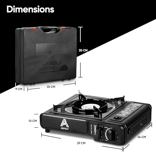 Aspect Camping Stove Portable With 4 Butane Gas Camp Kitchen Equipment Single Burner Outdoor/Indoor - Camping Stove With Automatic Ignition & Heat Control - Cooking Grill, Picnics, Bbq – Black - 3
