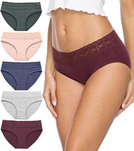 AYMEFF Womens Underwear Cotton Bikini Panties Lace Soft Hipster Panty Ladies Stretch Full Briefs 5 Pack