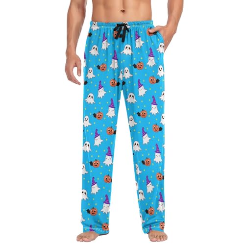 Men’s Halloween Cartoon Pajama Pants with Pockets, Comfortable Lounge Sleep Bottoms#2373