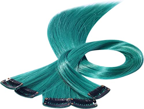 Beauty7 Synthetic Fiber Hair Extensions Straight Hairpieces Braid Hair Clips Braid For Hair Extension for Girls Women 50cm/20inch 5 Pcs Hair Accessories Malachite Green