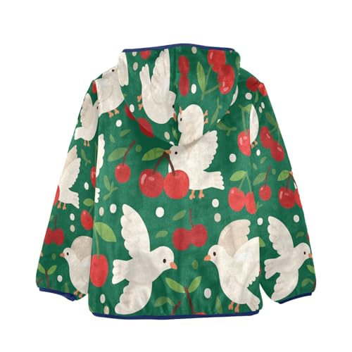 Doves and Cherries on Green Toddler Fleece Jacket Girl Boys Hooded Fleece Jacket Coat Warm Outwear Zip-up 3-10T2