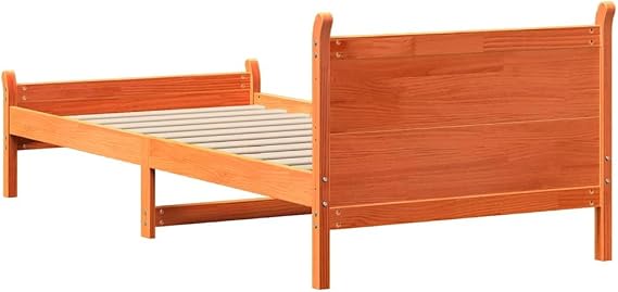 Solid Wood Bed Wax Brown 75 x 190 cm Pine Wood Sturdy Slatted Frame Headboard Lots of Storage Space for Restful Sleep in the Bedroom