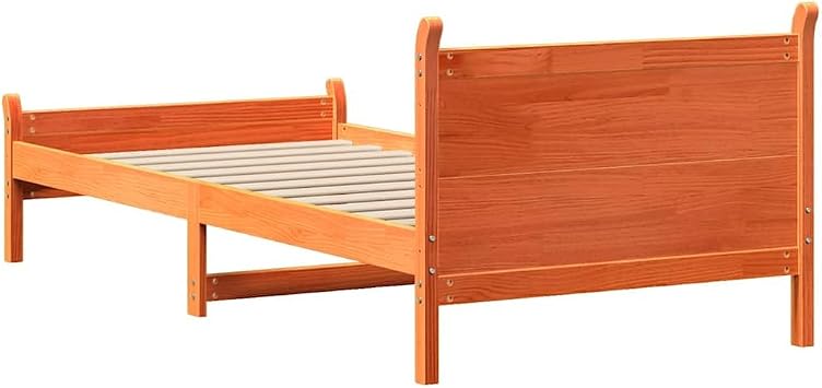 Solid Wood Bed Wax Brown 75 x 190 cm Pine Wood Sturdy Slatted Frame Headboard Lots of Storage Space for Restful Sleep in the Bedroom