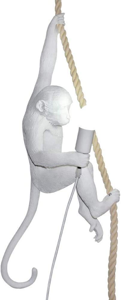 Monkey Hemp Rope LED Chandeliers, Nordic Monkey Ceiling Lamp, Living Room Restaurant Bedroom Studio Suitable, E27 / 72cm Tall Bar Club Hotels Loft Decorative Pendant Lamp (White)