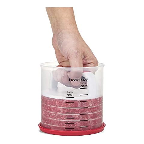 Prepworks by Progressive Perfect Burger Press Set, Press and Store Up to 6 Burgers, Non-Skid Base, Non-Stick Coating, Dimple Insert Creates Faster Even Cooking, Dishwasher Safe Cover