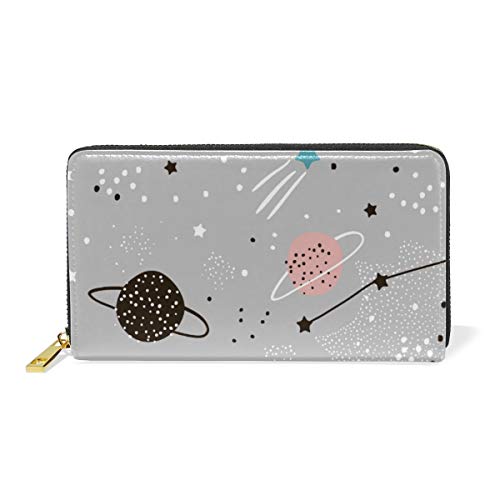 Preisvergleich Produktbild GIGIJY Galaxy Space Planet Constellation Portemonnaie, mehrere Kreditkartenfächer, Tasche für Frauen, echtes Leder, mit Reißverschluss
