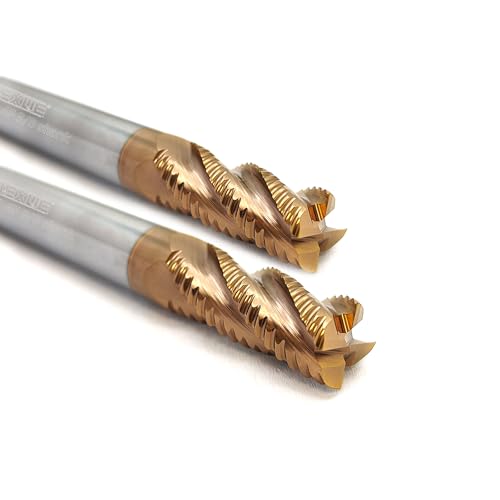 Image of WEXWE Carbide Roughing End Mill Wave Milling Cutter for Alloy Steels Hardened Steels - Micro Grain Carbide + ZrN-A Coating - 4-Flute (2 Piece, 3/8"-3"L)