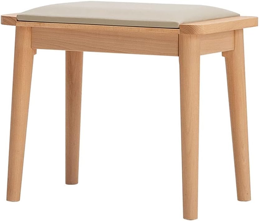 Minimalist Fashion Creative Dressing Table Stool Small Solid Wood Bench Leather Cushion Dining Table Stool High Stool for Bedroom Living Room/Diningcasual/Wood Color a