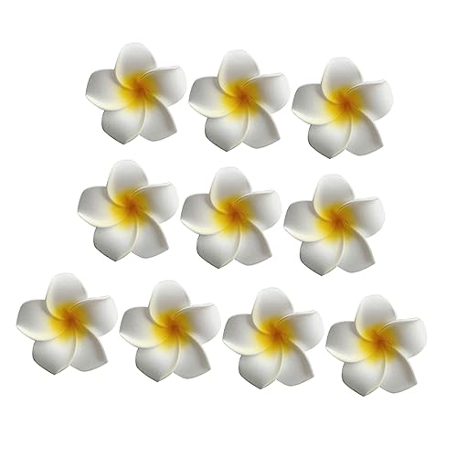 Pince cheveux fleur hawaïenne blanche et jaune pour fête 10 pièces