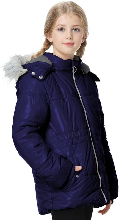 Girls Winter Coat Fleece Lined Jacket with Detachable Hood Warm Parka Comfy Puffer Outwear