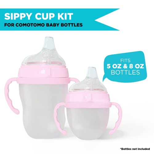 2 Pack Pink Soft Spout Sippy Cup - Transition Sippy Cup Kit For Comotomo 5 & 8 Oz Bottles - Conversion Kit Fits 5 Ounce And 8 Ounce Bottles - Baby Bottle Nipple With Weighted Straw And Bottle Handles #TOP3