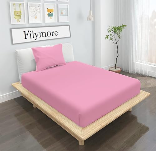 Image of Filymore Pink Solid Plain 240 TC Single Bedsheet Set with 1 Pillow Cover, Soft Microfiber Bed Sheet for Single Bed, Comfortable and Durable Bedding, Easy Care, Size 90x60 Inches