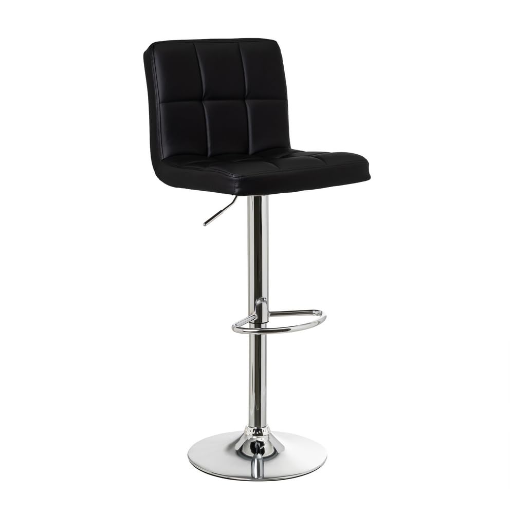 LOLAhome High Kitchen Stool 360° Swivel Bar Chairs Height Adjustable from 93 to 113 cm, with Leatherette Back, Metal Frame and Footrest, Black
