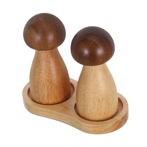 VALICLUD Moulin à Poivre Manuel Champignon Bois D'acacia Rechargeable Base En Chêne Naturel Ustensile La Cuisine Sel Poivre Epices 2 Pièces Set Présent