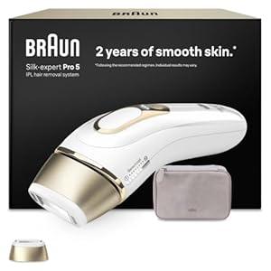 Braun Smart IPL Geräte Haarentfernung Silk·expert Pro 5 — Professionelle Dauerhafte und Schmerzfreie Laser Haarentfernung für Zuhause, Designed in Germany — Inkl. Etui, 1 Aufsatz — PL5100, Weiß/Gold