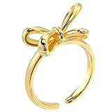 NIYANGLE Anillo Abierto Ajustable de Lazo Dorado Diseño Hueco, Anillo Apilable de Cobre Pulido para Mujer, Joyería de Declaración Versátil para Boda y Uso Diario
