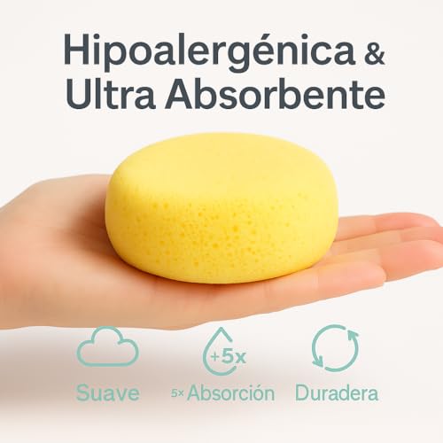 Miniatura 5 de Pack De 4 Esponjas Hidrófilas Suaves Absorbentes Recién Nacido Piel Delicada Bebé Aseo Diario Grandes Resistentes Higiénicas Larga Duración Higiene Amarillas Unisex Baño Infantil Hidratante