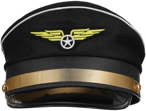Alipis Adjustable Pilot Captain Hat Airline Flight Cosplay Costume Hat for Men Uniform Party and Decorative Prop Comfortable One Size Fit for Nautical Events