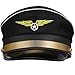 jojofuny Premium Pilot Captain Hat with Gold Embroidery - Adjustable Black Aviator Hat for Costume, Cosplay, Themed Parties & Role Play (Adult Size)