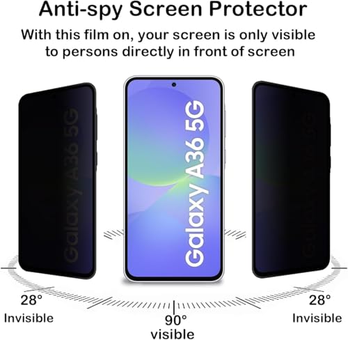 Image of ZARALA Privacy Tempered Glass Screen Protector for Samsung Galaxy A36 /A56 5G | Privacy Tempered Glass Guard Samsung Galaxy A36 /A56 5G - HD /Fingerprint Note Working /9H Hardness