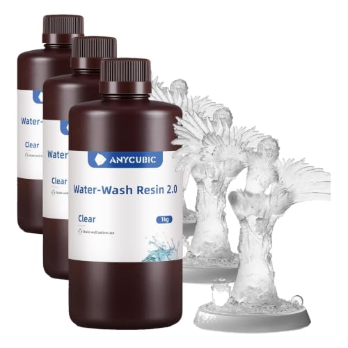 Image of ANYCUBIC 3D Printer Resin, Water Washable Resin 2.0, No Need Extra Alcohol and Easy to Clean, Fast Curing, Low Odor, Wide Compatibility for All LCD Resin 3D Printers (Clear, 1kg) (Pack of 3)
