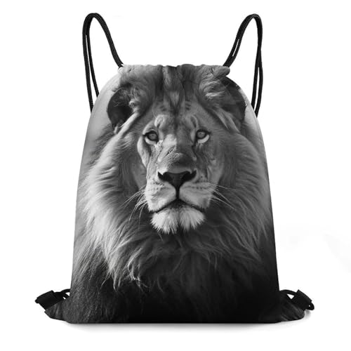 Backpack Drawstring Backpack String Bag African Lion Black And White Printed Gym Sack