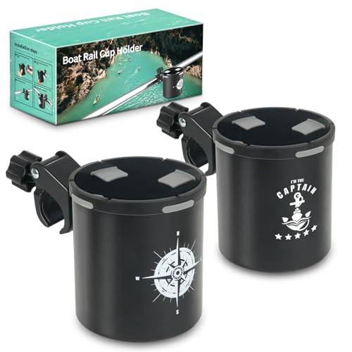 Boat Cup Holder, Marine for Boat Owners, No-Drill Install on Bimini Top Rail or Pole, Universal Boat Accessories for Men, Drink Holder for Pontoon, Jet Ski, Seadoo