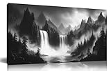HUBOSKN Mountain Wall Pictures for Living Room Decor - Black and White Wall Art Bedroom - Waterfall Canvas Wall Art for Office Size 20' x 40'