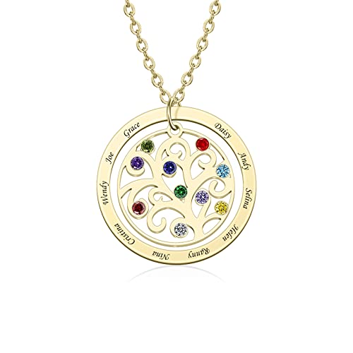 Tree of Life Necklace Family Tree Birthstone Necklaces Personalized Mother Necklaces with Name Grandmother Necklace with 1-11 Simulated Birthstones Necklace for Woman3