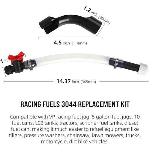 Image of Calvana Fuel Jug Hose 3044 Replacement Kit with 2 Elbow Adapters,2 Fuel Hoses with Valve,Compatible with VP Racing Fuel Jug,5.5 and 10 Gallon Fuel Cans,Diesel Fuel Can,Dirt Bike,Motorcycle Accessories