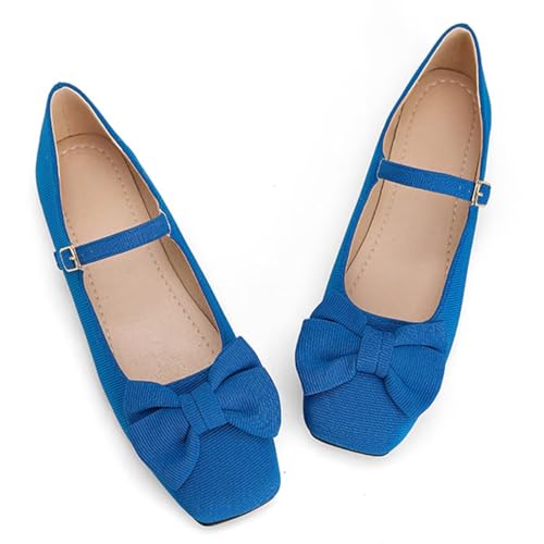 Dear Time Women's Bowknot Mary Jane Flats Dressy Ballet Flats Square Toe Shoes with Ankle Strap
