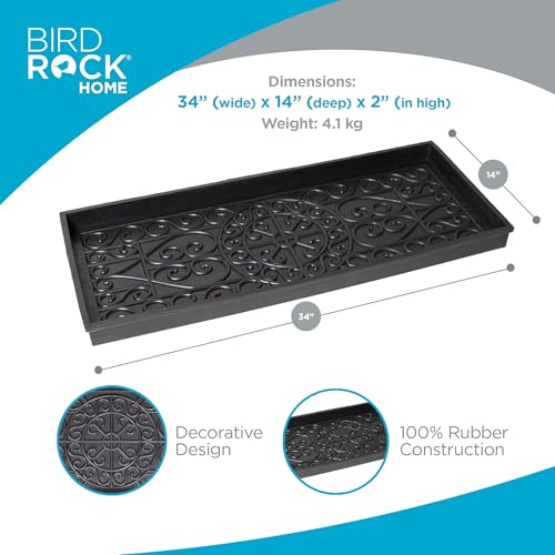 BIRDROCK HOME Rubber Boot Tray | 34 inch Decorative Boot Tray | Waterproof for All Weather Indoor or Outdoor Use | Dog Bowl Tray
