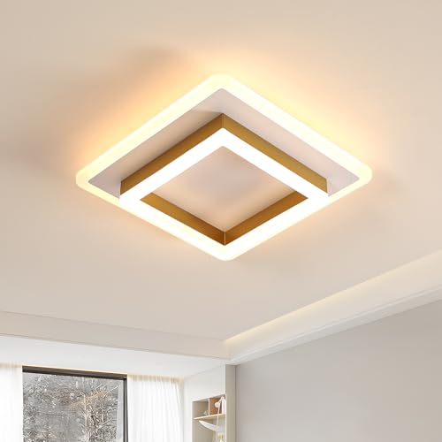 DELIPOP Plafoniera LED Soffitto Oro 30W 3600LM, Lampadario LED Quadrato Soffitto per Camera da Letto, Bagno, Cucina, Corridoio, Bianco Caldo 3000K
