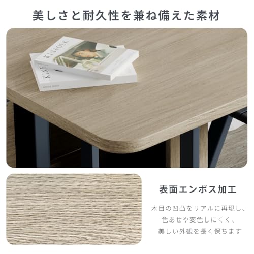 Olyzion 折りたたみダイニングテーブルセット 2人・4人掛け 幅120/150cm 伸長式 収納付き キャスター付き ラバーウッド脚 グレー×ウッド/ホワイト コンパクト省スペース 360°回転ロックチェア 完成品 (（テーブル単品）グレー, 150*80*73cm) [5]