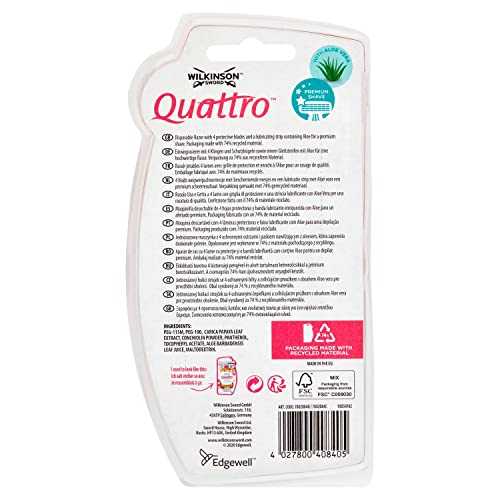Wilkinson Sword Quattro for Women Sensitive Damen Einwegrasierer, 3+1 St | 4 Stück (1er Pack) - Image 4