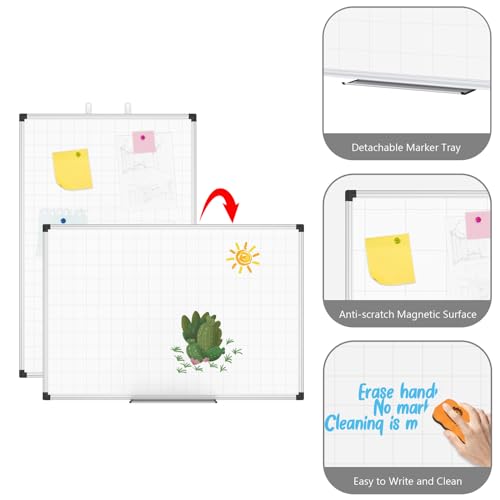 Image of XBoard Magnetic Dry Erase Board with Lines 48 x 36 Inch, 4' x 3' Double Sided Hanging White Board Planner for Wall | Grid Lined White Board + Message Presentation Board