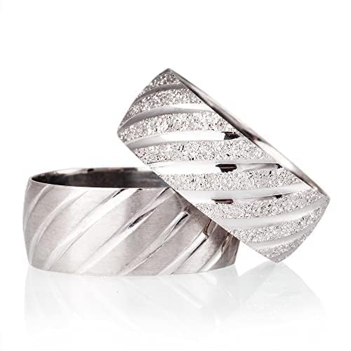 Wedding Band Set Silver Couple Matching Wedding Ring Sets Personalized Man and Woman 925 Sterling Silver Wedding Ring Set