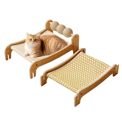 Literas para gatos, hamaca lavable de madera transpirable de 2 capas, para mascotas, poste rascador para el hogar, balcón, apartamento, dormitorio, sala de estar