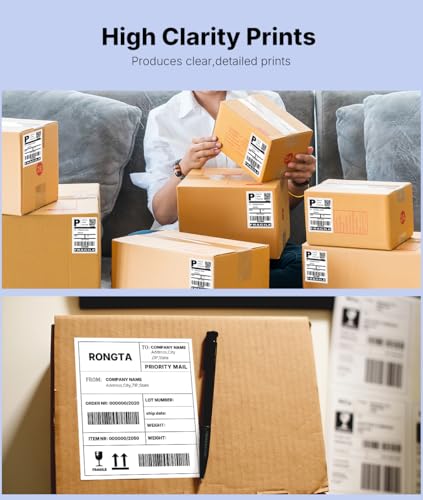 Image of RONGTA 4x6 Thermal Labels, Fanfold Shipping Label Compatible with Thermal Printers,Clear Printing,Permanent Adhesive,220 Sheets per Stack (White, 1 Roll | 220 Labels)