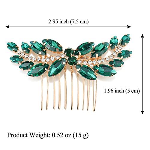 Sppry Rhinestone Hair Comb - Sparkly Hair Accessory For Bridal Women In Wedding Party(Green-Gold) #TOP6