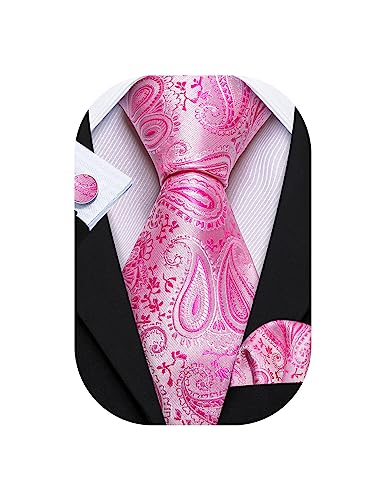 Image of Barry.Wang Paisley Tie Fashion Set Hanky Cufflinks Neckties for Men Woven Silk