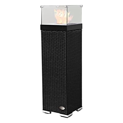 RS Trade® Exclusive Bio Ethanol Garten Kamin Feuersäule aus Polyrattan mit Alu-Gestell und Edelstahlbox, Outdoor Feuerstelle mit extra stabilem Stand durch Pendel-Gegengewicht Cover