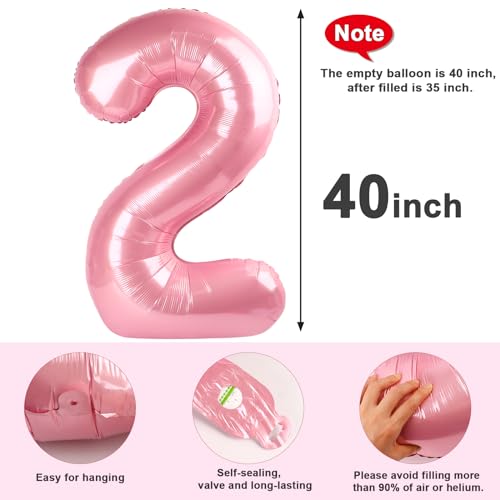 Image of Number 2 Balloon Birthday Decorations, 40In Pearl Pink Balloons for Party | Eye-catching Appearance, Perfect Decorative Centerpieces, Convenient Self-sealing Structure, Widely for Various Occasions