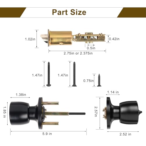 HOSOM Privacy Door Knob, Matte Black Door Knob Set, Black Door Handles Interior, Keyless Doorknobs Interior Door Lock for Bedroom, Bathroom, 1 Pack - Image 2