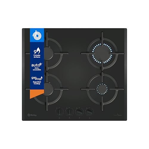Balay - Placa de Gas, 60 cm de ancho, 3 Zonas de Cocción, Mandos extraíbles, Control de llama, Autoencendido, GasStop, negro, 3ETG663RB