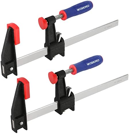 WORKPRO 12-Inch Steel Bar Clamps Set, 2-pack Quick-Release Clutch Style Wood Clamps, 600 Lbs Load Limit, for Woodworking, Metalworking, and DIY