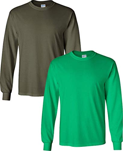 Image of Gildan Ultra Cotton Long Sleeve T-Shirt 2-PackMilitary-Irish Small