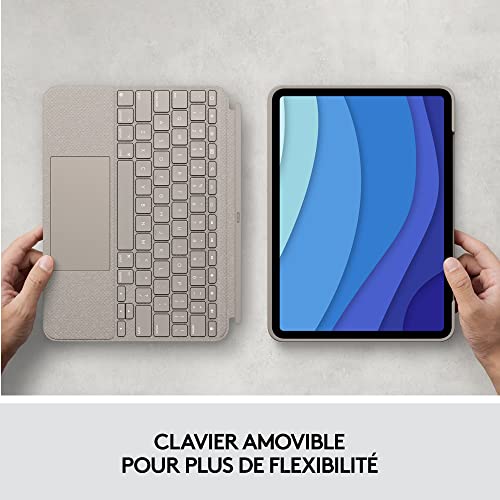 Logitech Combo Touch iPad Pro 11 pouces (1re, 2e, 3e gén - 2018, 2020, 2021) Etui Clavier Clavier Rétroéclairé Détachable, Trackpad Click Anywhere, Smart Connector, Clavier Français AZERTY - Sable