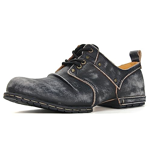 Men's Retro Brushed Black Chukka Boots Lace-up Motorcycle Casual Leather Dress Ankle Boot for Men Fashion 6015-1-E-R