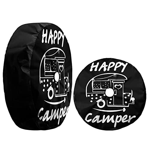 Image of Delerain Spare Tire Cover with Backup Camera Hole Happy Camper Wheel Covers Waterproof Dust-Proof UV Sun Universal Fit for Jeep Trailer RV SUV Truck (17 Inch for Diameter 31 inch-33 inch)